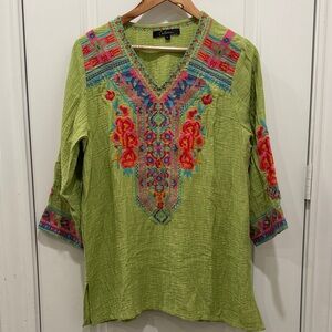 Olivia Lime Green Embroidered Tunic